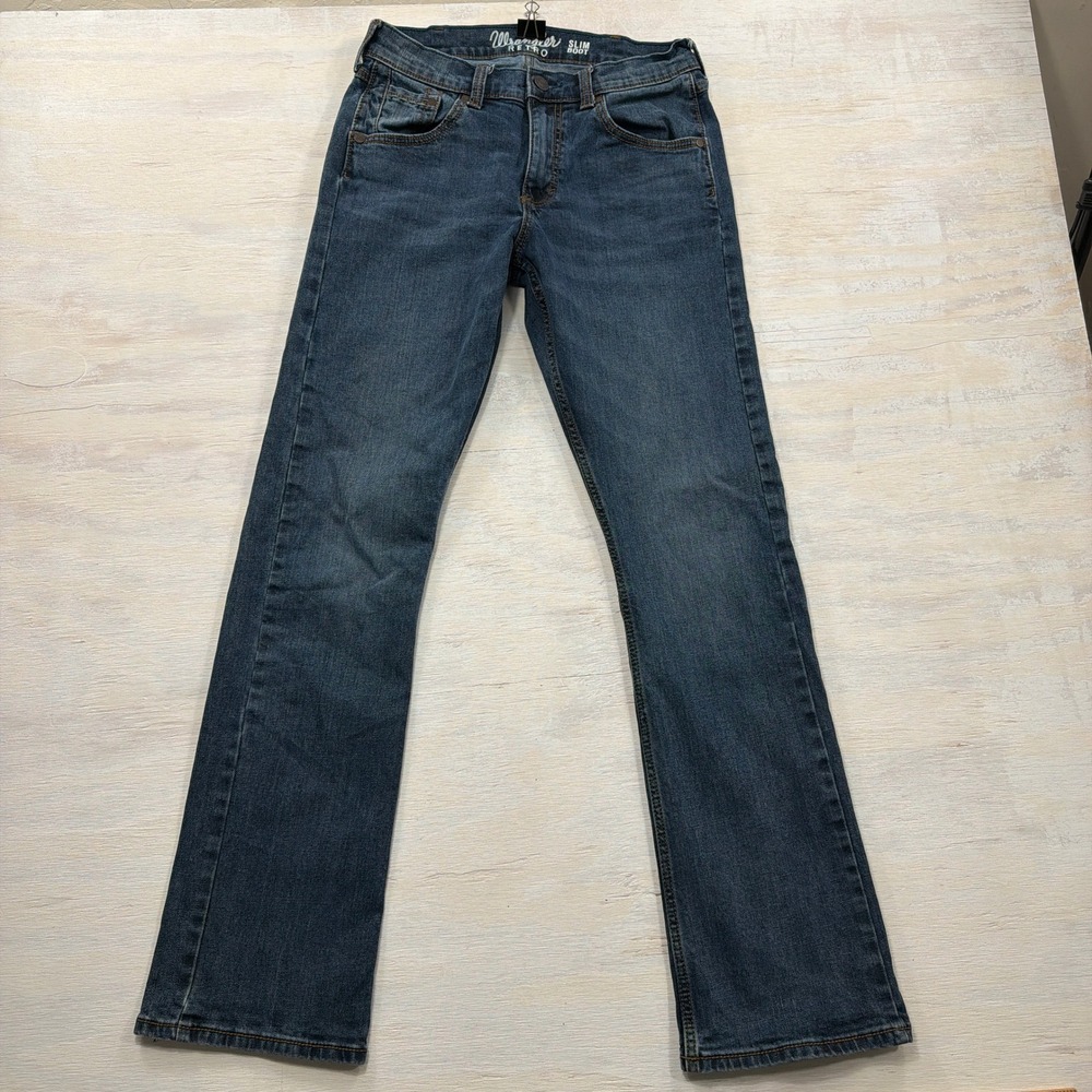 Wrangler Jeans Retro Slim Boot 29x34 Stretch Denim Blue Mens 1077MWZTB